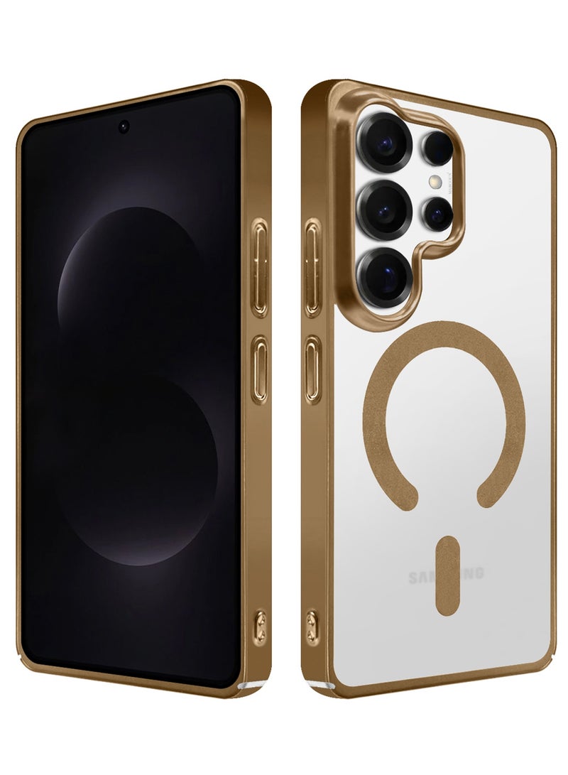 CATANES Electroplated Magnetic Transparent Case for S26 Ultra - Camera Guard and Shock-Resistant Frame with 3D Screen Protector - Desert Gold - Image 4
